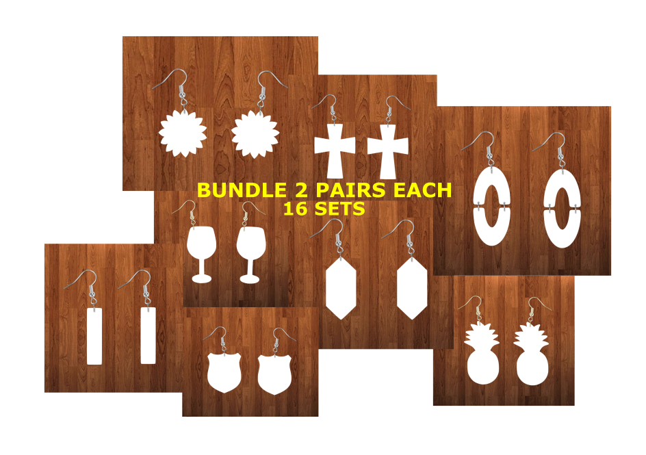 Bundle earrings size 2.5 inch - BULK PURCHASE 16pairs - 2 of each design