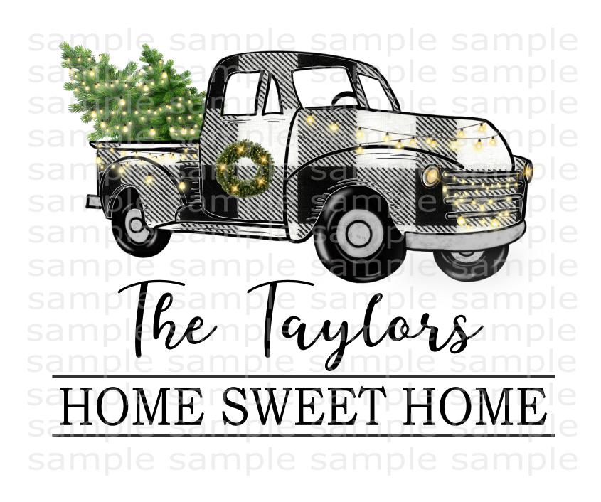 (Instant Print) Digital Download - Home sweet home Black Plaid Truck With Lights (you add name)