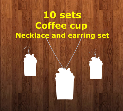 Coffee cup necklace sets- you get 10 sets - BULK PURCHASE 10pair earrings and 10pc necklace