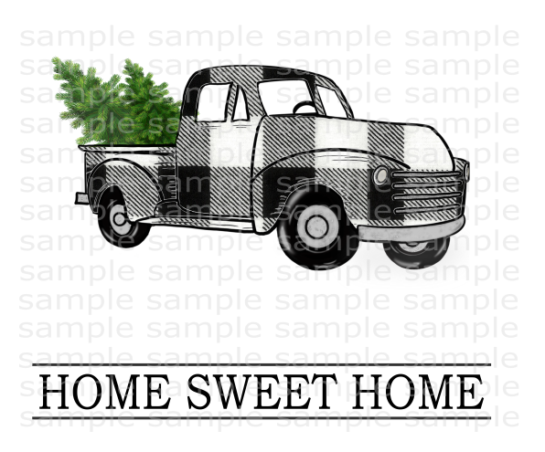 (Instant Print) Digital Download - Home sweet home Black Plaid Truck  (you add name)