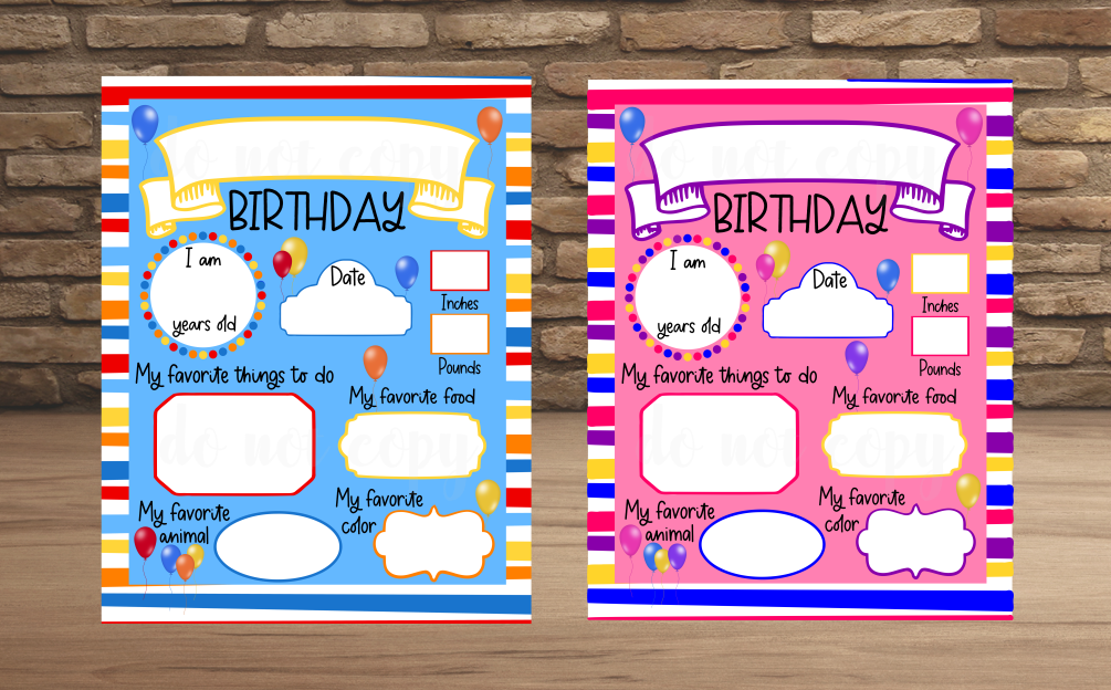 (Instant Print) Digital Download - Birthday board bundle  - made for our sublimation blanks