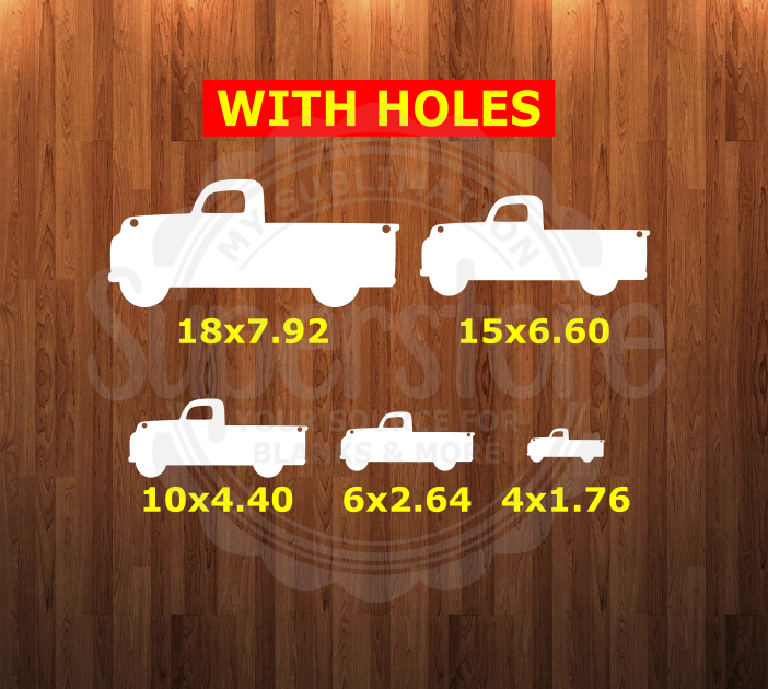 Truck WITH holes - 5 sizes to choose from - Sublimation Blank - 1 sided or 2 sided options
