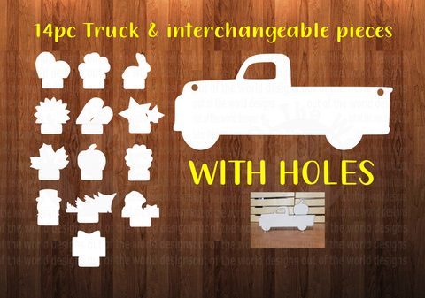 WITH Holes - Truck with interchangeable pieces ( you get all 14 pieces ) - Sublimation MDF