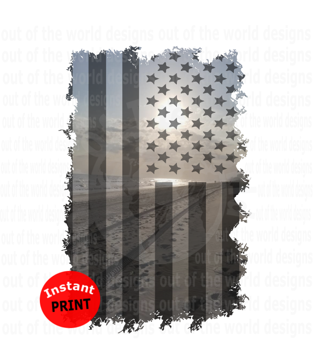 (Instant Print) Digital Download - Beach scene American flag
