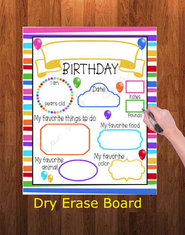 (Instant Print) Digital Download - Brithday board design - dry erase style