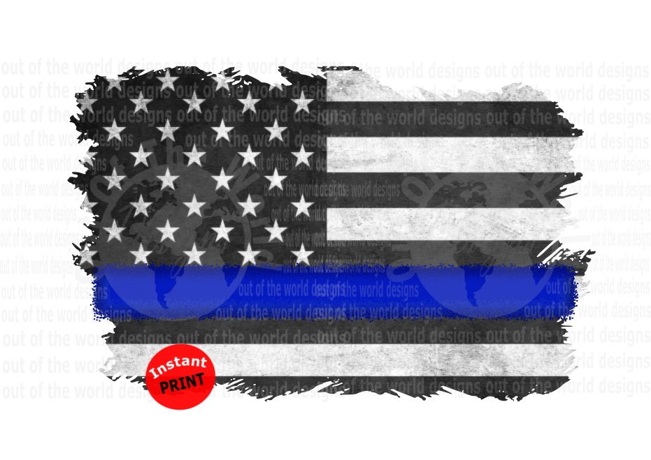 (Instant Print) Digital Download - Blue line police flag