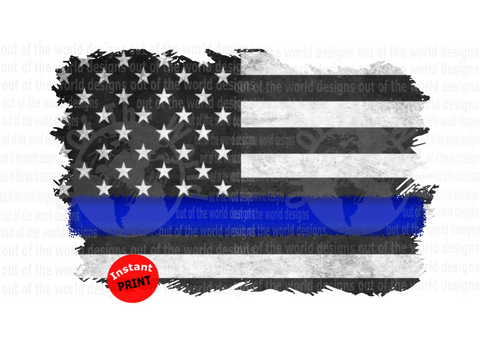 (Instant Print) Digital Download - Blue line police flag