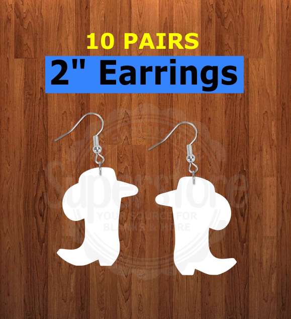 Hat & Boot earrings size 2 inch - BULK PURCHASE 10pair