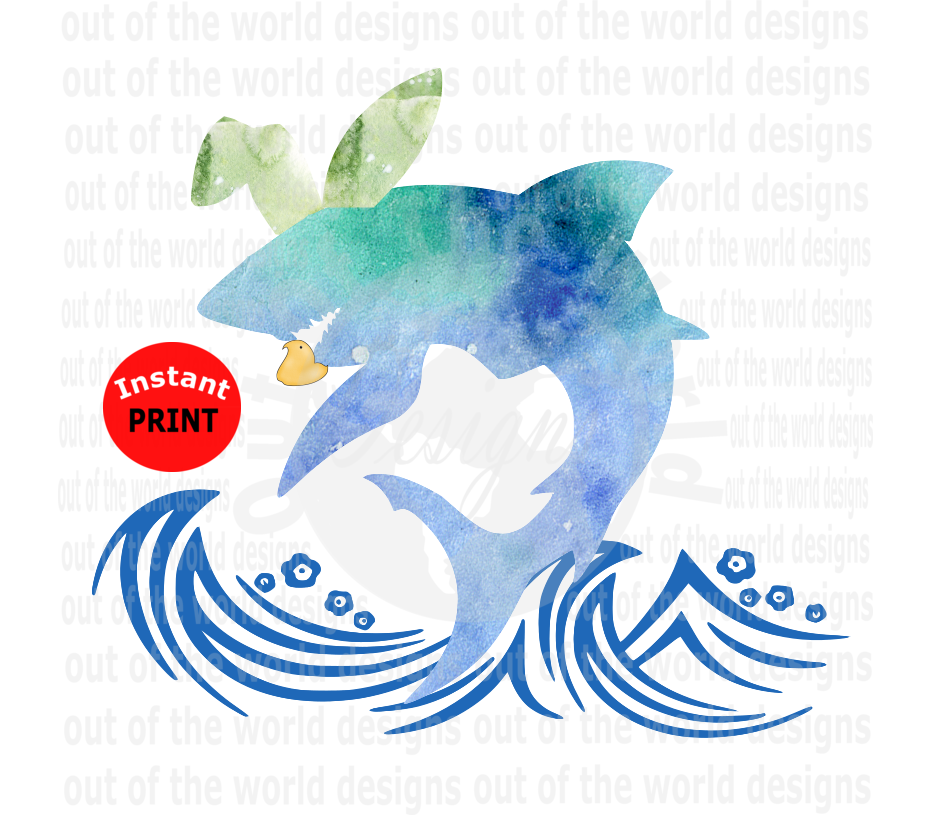 Bunny shark eating a peep (Instant Print) Digital Download