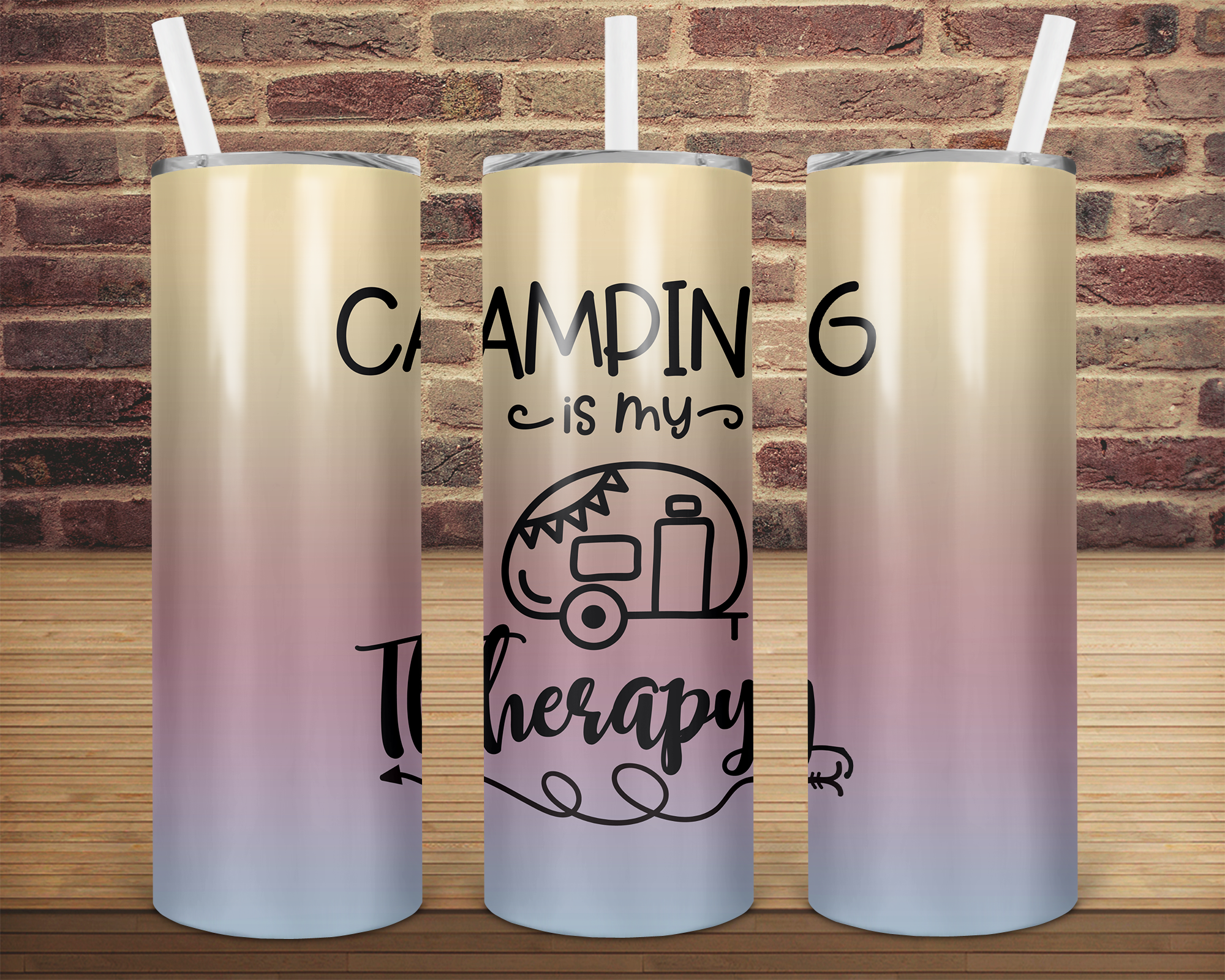 (Instant Print) Digital Download - Camping is my therapy  - 20oz skinny tapered tumbler wrap