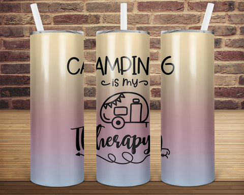 (Instant Print) Digital Download - Camping is my therapy  - 20oz skinny tapered tumbler wrap