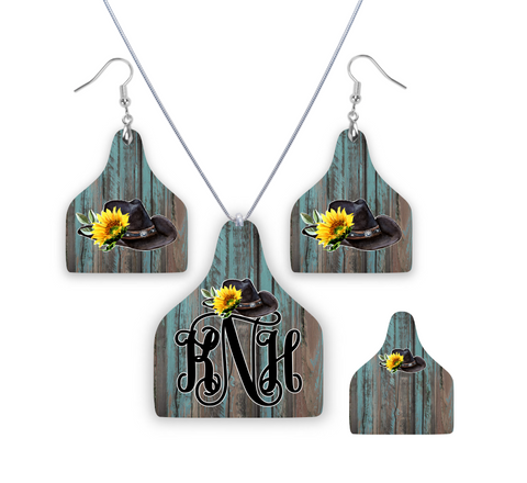 Digital download - 2pc Cattle tag design with cute sunflower with hat