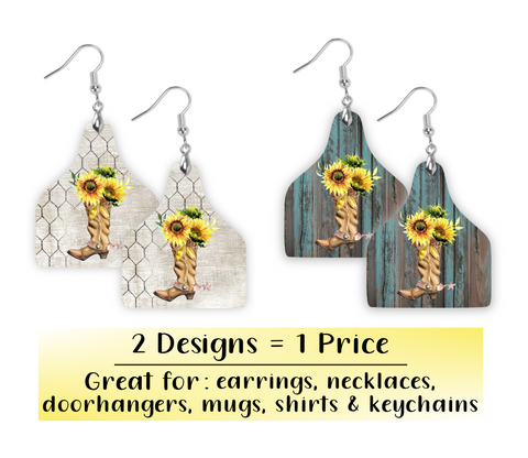 Digital download - 2pc Cattle tag design with cute sunflower boots