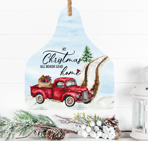 (Instant Print) Digital Download - At Christmas all roads lead home cow cattle tag - Made for out MDF blanks