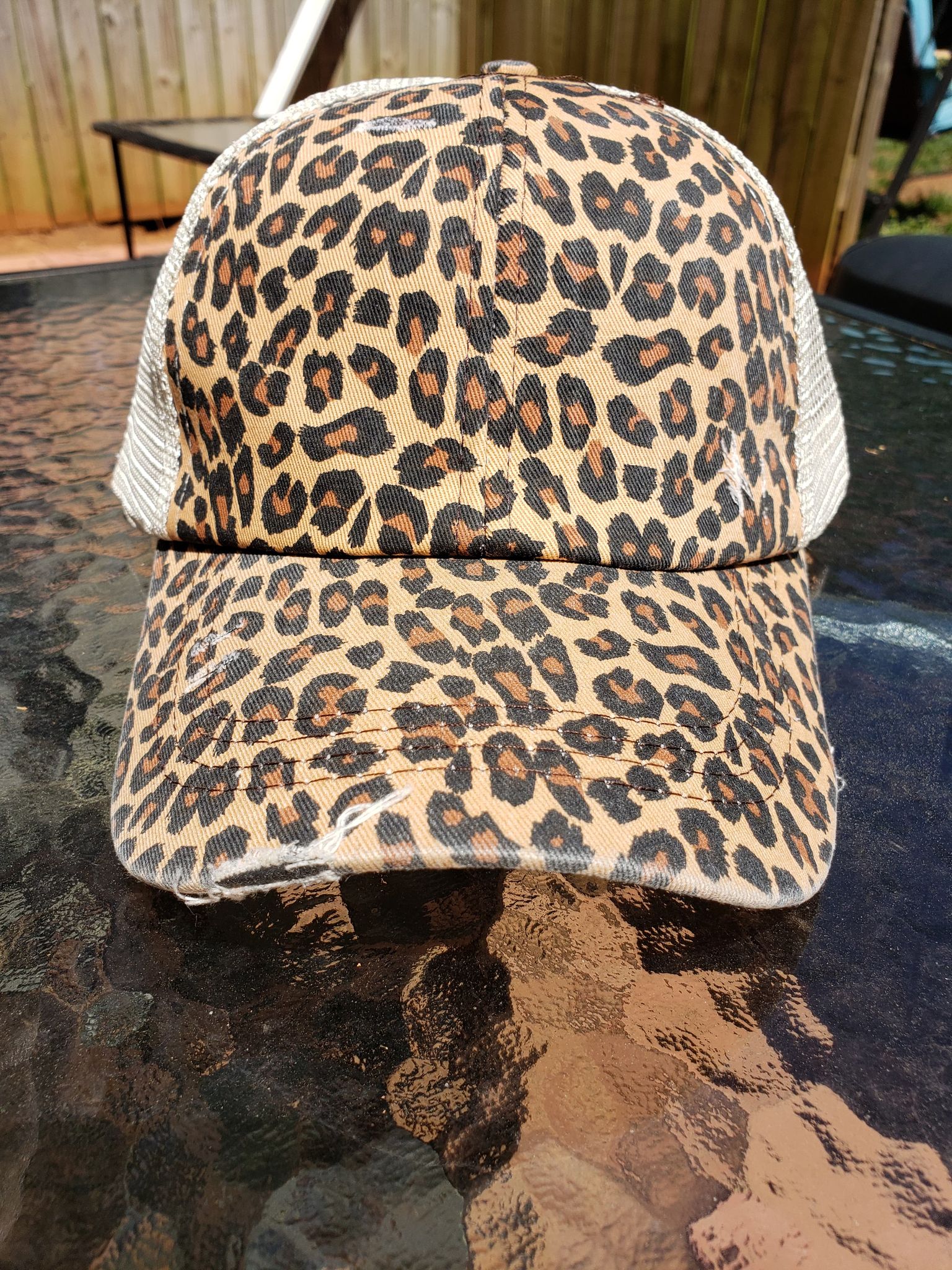 Women's Ponytail Baseball Cap - Leopard Print Western Hat With Adjustable Criss-Cross Back
