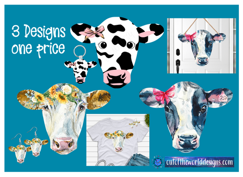 Digital download - 3pc bundle - Cow head designs  - made for our sub blanks