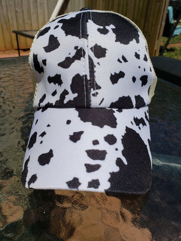 Cow criss cross ponytail hat