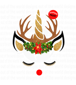 Christmas Deer Unicorn (Instant Print) Digital Download
