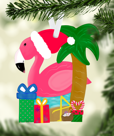 (Instant Print) Digital Download - Flamingo beach Christmas design (Hand Drawn)