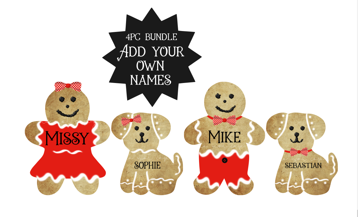 (Instant Print) Digital Download - Gingerbread 4pc family set - made for our sublimation blanks