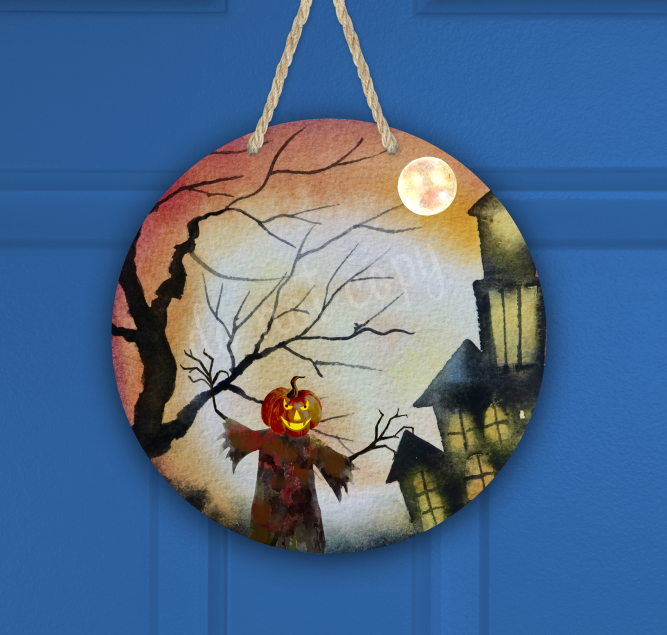 (Instant Print) Digital Download - Pumpkin scarecrow Halloween round design