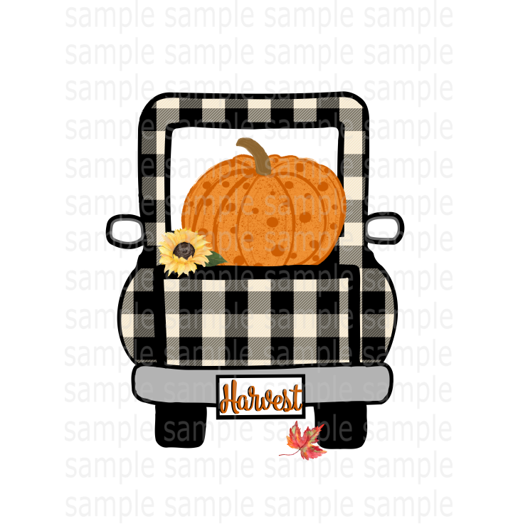(Instant Print) Digital Download - Plaid sunflower pumpkin harvest truck