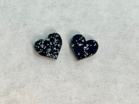 Acrylic stud heart black with glitter - 10 pair or 20 pair bundle