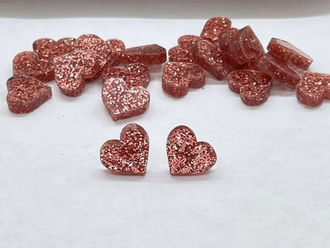 Acrylic heart pink glitter - 10 pair or 20 pair bundle