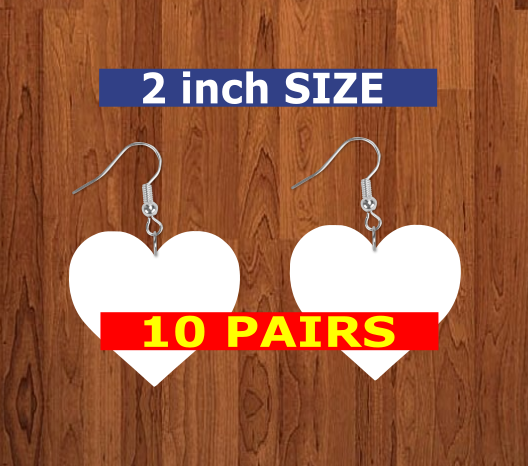 Heart earrings size 2 inch - BULK PURCHASE 10pair