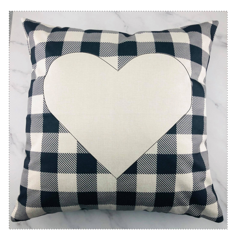 Heart Black plaid 100% Polyester pillow case with buffalo plaid 16x16 center