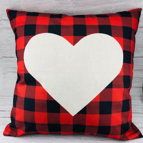 Heart Red and Black 100% Polyester pillow case with buffalo plaid 16x16 center