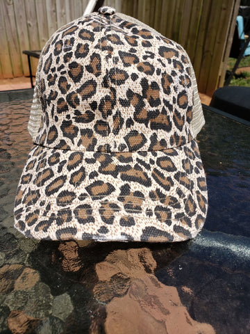 Leopard criss cross ponytail hat