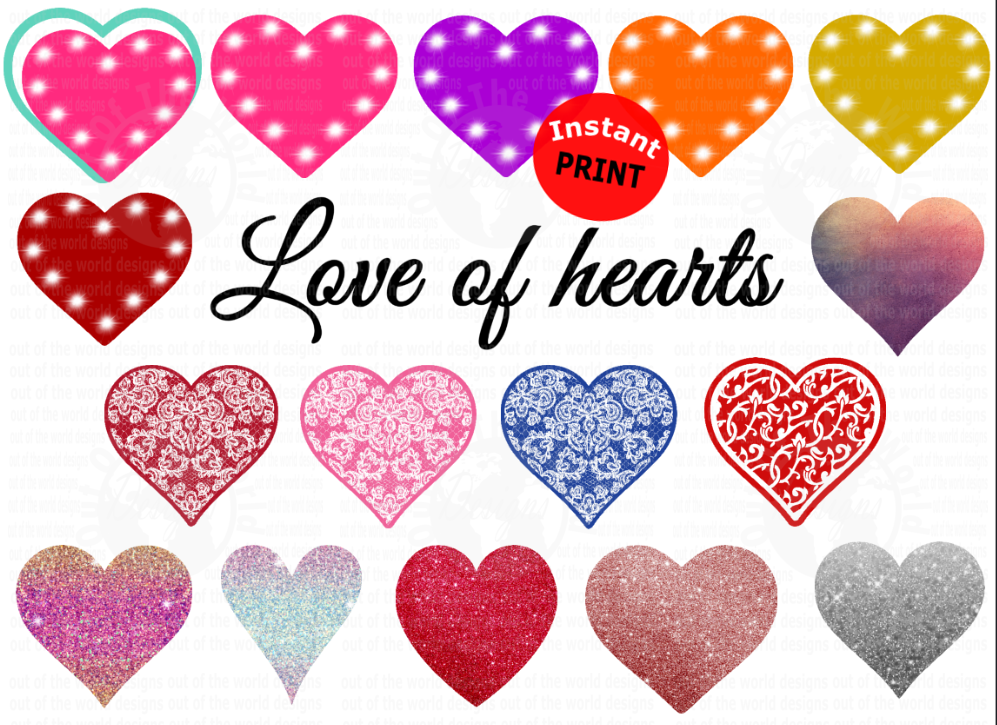 Love of hearts / Bundle set of 16 pc / You get all 16 for one price  (Instant Print) Digital Download