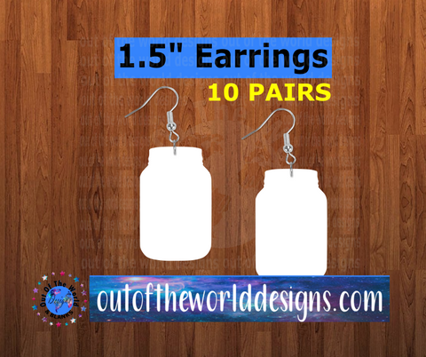 Mason jar earrings size 1.5inch - BULK PURCHASE 10pair