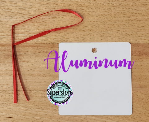 Aluminum square ornaments with string - Bulk pricing option
