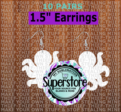 Octopus - earrings size 1.5 inch - BULK PURCHASE 10pair