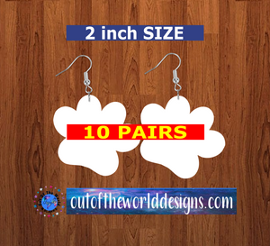 Paw print earrings size 2inch - BULK PURCHASE 10pair
