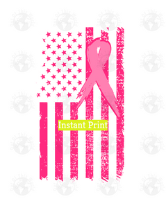 Breast Cancer Ribbon With Pink Flag (Instant Print) Digital Download
