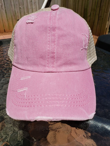 Pink criss cross ponytail hat