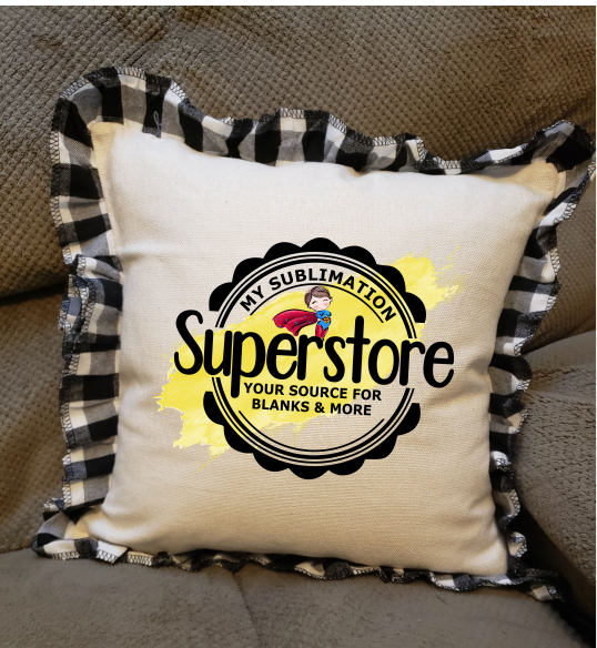 100% Polyester pillow case with black plaid 16x16 center