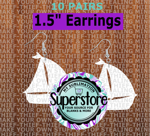 Sail Boat - earrings size 1.5 inch - BULK PURCHASE 10pair