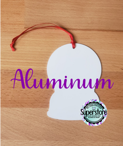 Aluminum snowglobe ornaments with string - Bulk pricing option