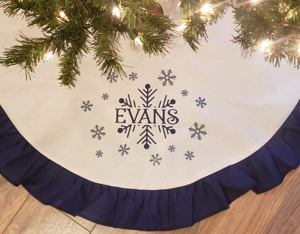 Tree skirt navy ruffle color -  Sublimation works great on them !