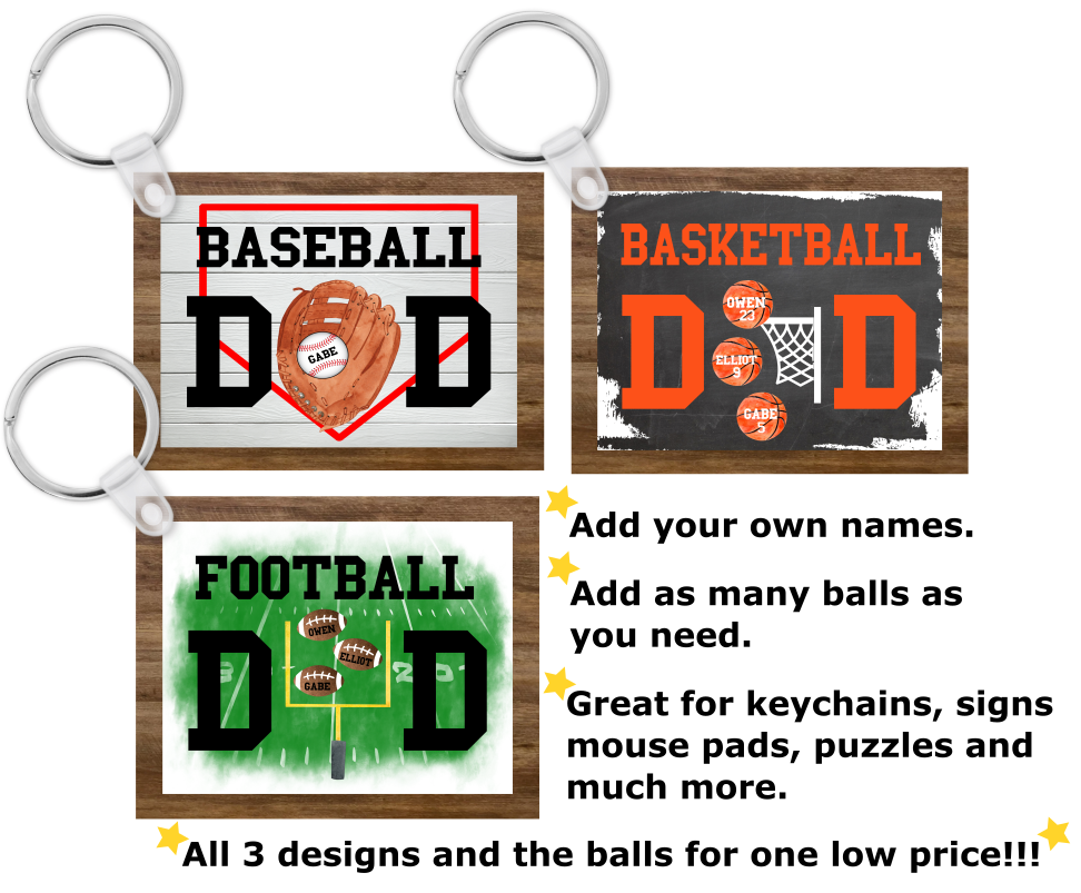 (Instant Print) Digital Download - 3 Dad sports design bundle