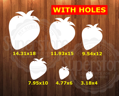 With HOLES - Strawberry shape - 6 different sizes - Sublimation Blanks