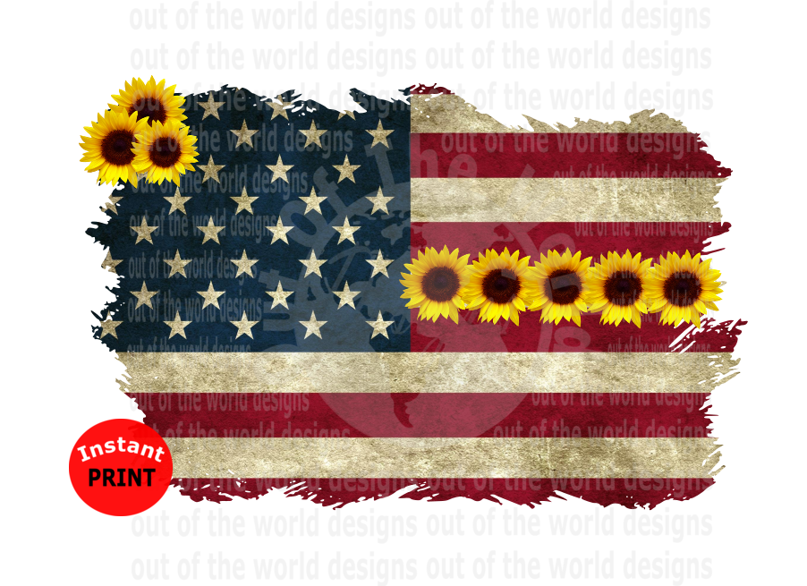 (Instant Print) Digital Download -  Sunflower American Flag