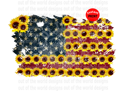 (Instant Print) Digital Download - Sunflower American Flag