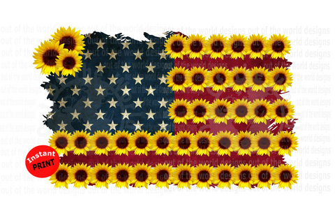 (Instant Print) Digital Download - Sunflower American Flag Design