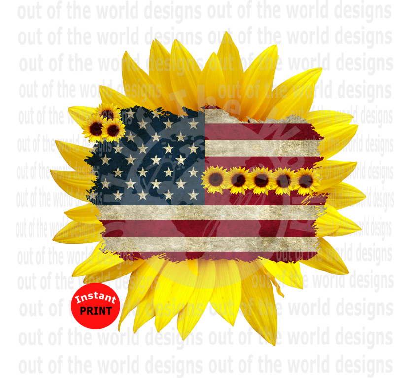 (Instant Print) Digital Download - Sunflower American Flag