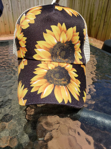 Sunflower criss cross ponytail hat